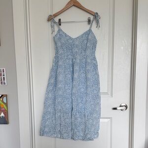 Lush Light Blue Printed Tie-Shoulder Midi Dress